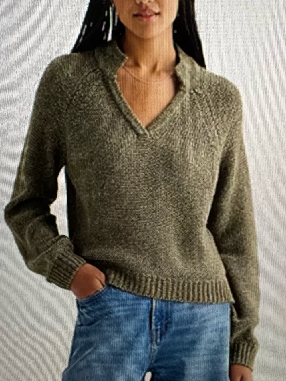 a.n.a A New Approach Olive V-Neck Textured Pullover